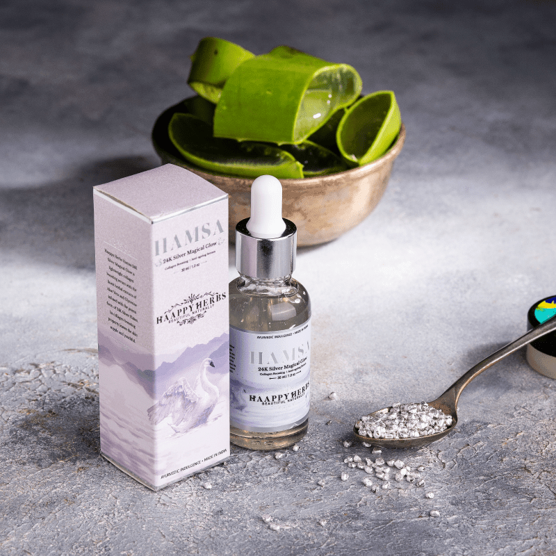 Haappyherbs Hamsa 24K Silver Face Serum (Collagen Boosting , Anti Ageing And Skin Brightening)
