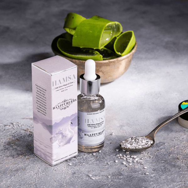 Haappyherbs Hamsa 24K Silver Face Serum (Collagen Boosting , Anti Ageing And Skin Brightening)