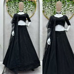 Thumbnail for Preksha Creation Black Foux Gorgette With Thread With Sequnce Women Lehanga Choli - Distacart