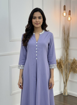 Thumbnail for BulBul Hazel Purple Embellished Solid Cotton Kurta Set