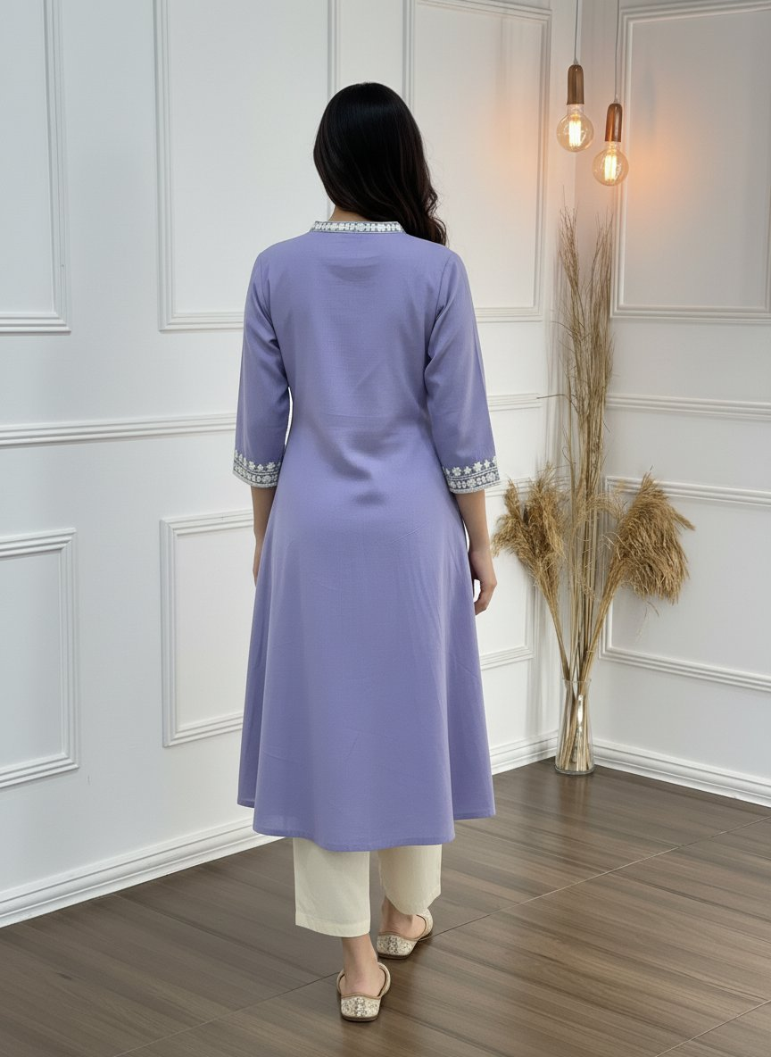 BulBul Hazel Purple Embellished Solid Cotton Kurta Set