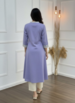 Thumbnail for BulBul Hazel Purple Embellished Solid Cotton Kurta Set