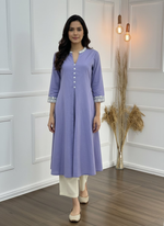 Thumbnail for BulBul Hazel Purple Embellished Solid Cotton Kurta Set