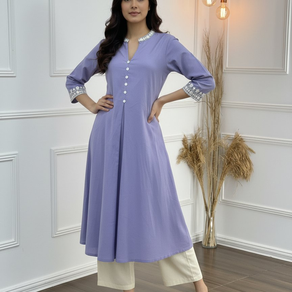 BulBul Hazel Purple Embellished Solid Cotton Kurta Set