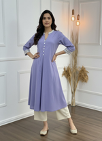 Thumbnail for BulBul Hazel Purple Embellished Solid Cotton Kurta Set