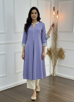 Thumbnail for BulBul Hazel Purple Embellished Solid Cotton Kurta Set
