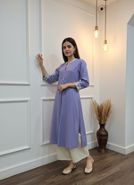 Thumbnail for BulBul Hazel Purple Embellished Solid Cotton Kurta Set