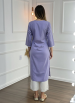 Thumbnail for BulBul Hazel Purple Embroidered Cotton Kurta Set