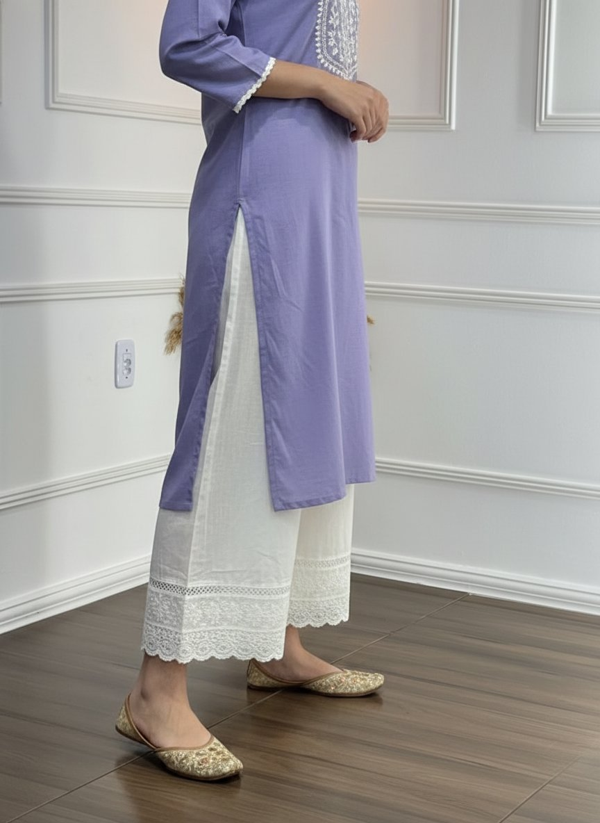 BulBul Hazel Purple Embroidered Cotton Kurta Set