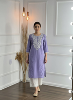 Thumbnail for BulBul Hazel Purple Embroidered Cotton Kurta Set