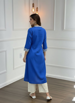 Thumbnail for BulBul Hazel Blue Embellished Solid Cotton Kurta Set
