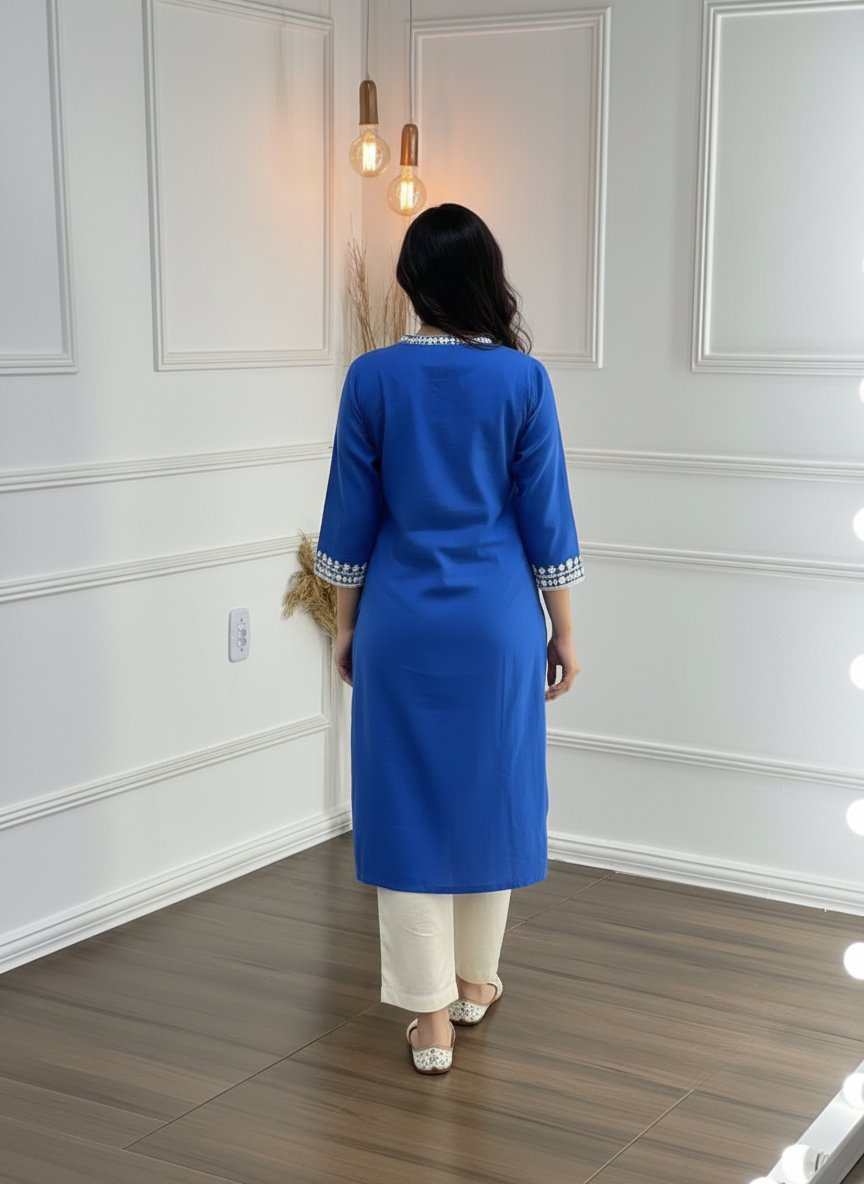 BulBul Hazel Blue Embellished Solid Cotton Kurta Set