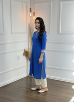Thumbnail for BulBul Hazel Blue Embellished Solid Cotton Kurta Set