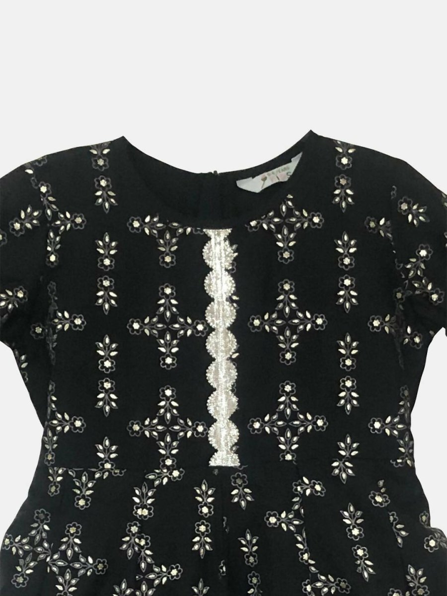 Ahalyaa Black Chanderi Gold Foil Printed Kids Dress For Girls - Distacart