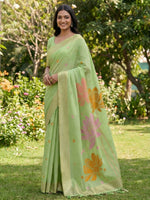 Thumbnail for Shree Shyam Fashion Green Linen Cotton Saree - Distacart