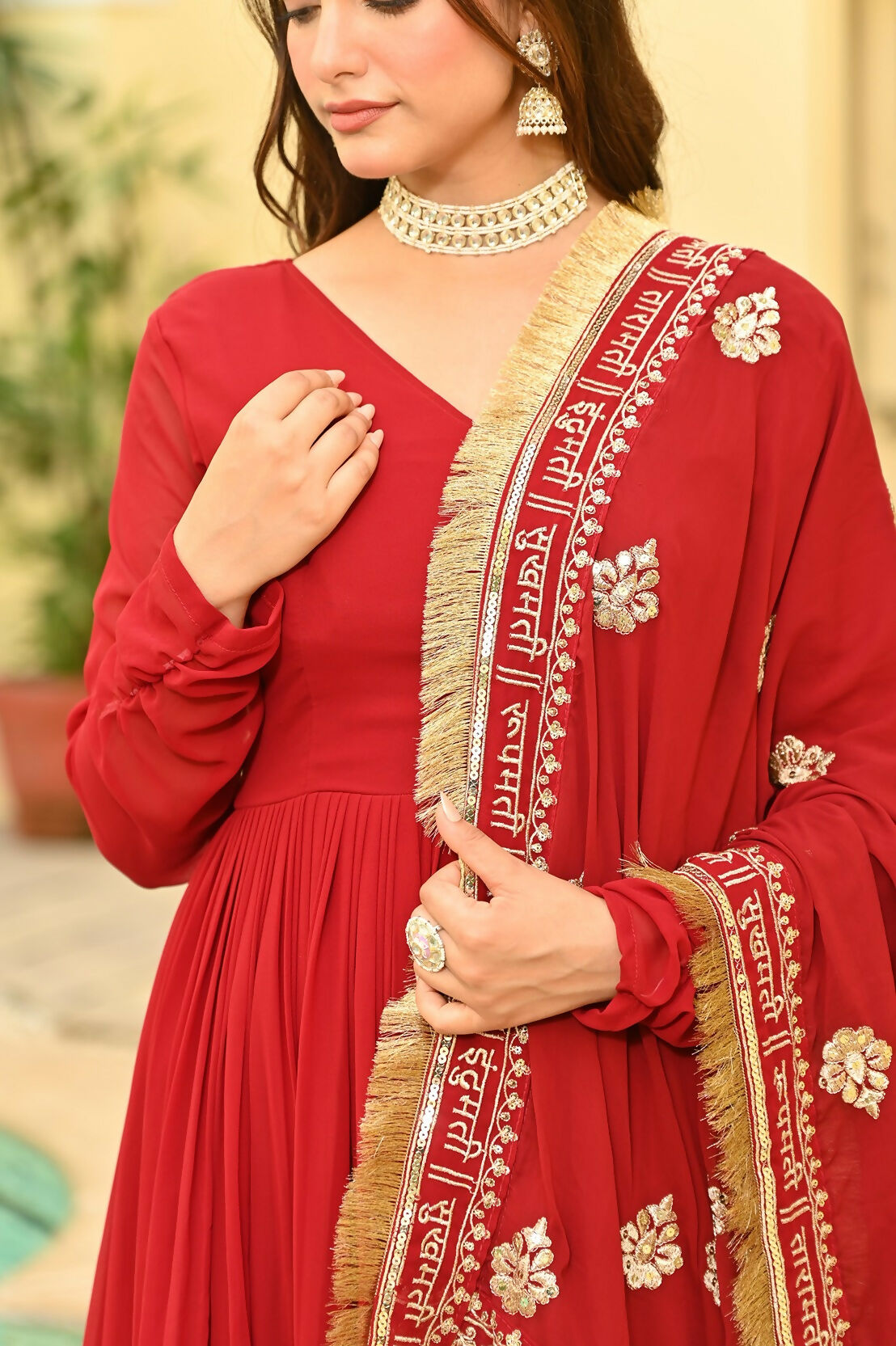 Joban Fashion Red Georgette Sequence Embroidery Work Kurta Set