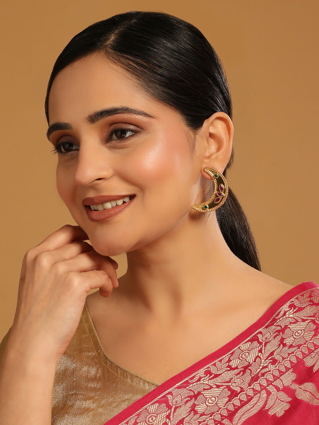 Nuyug 22K Gold Plated Pink Lunar Earrings