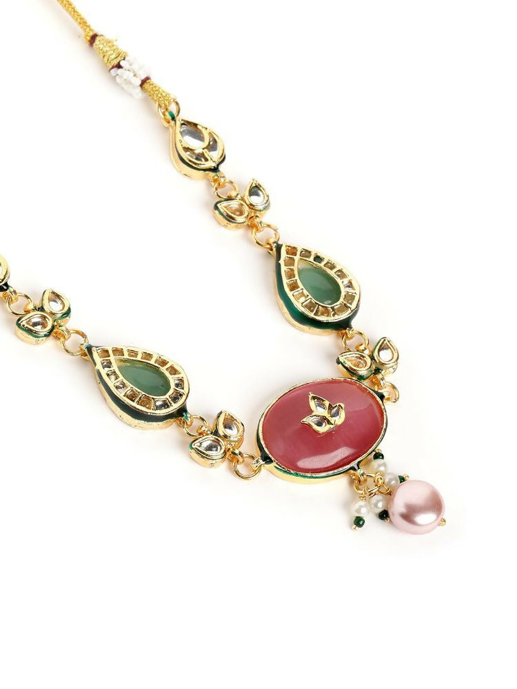 Nuyug 22K Gold Plated Radiant Rose Stone Kundan Necklace