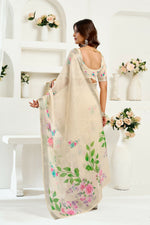 Thumbnail for Vastranavya Cream Digital Printed Linen Ready To Wear Designer Saree with Unstitched Blouse - Distacart