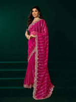 Thumbnail for Joban Fashion Rani Pink Net Party Wear Sarees - Distacart