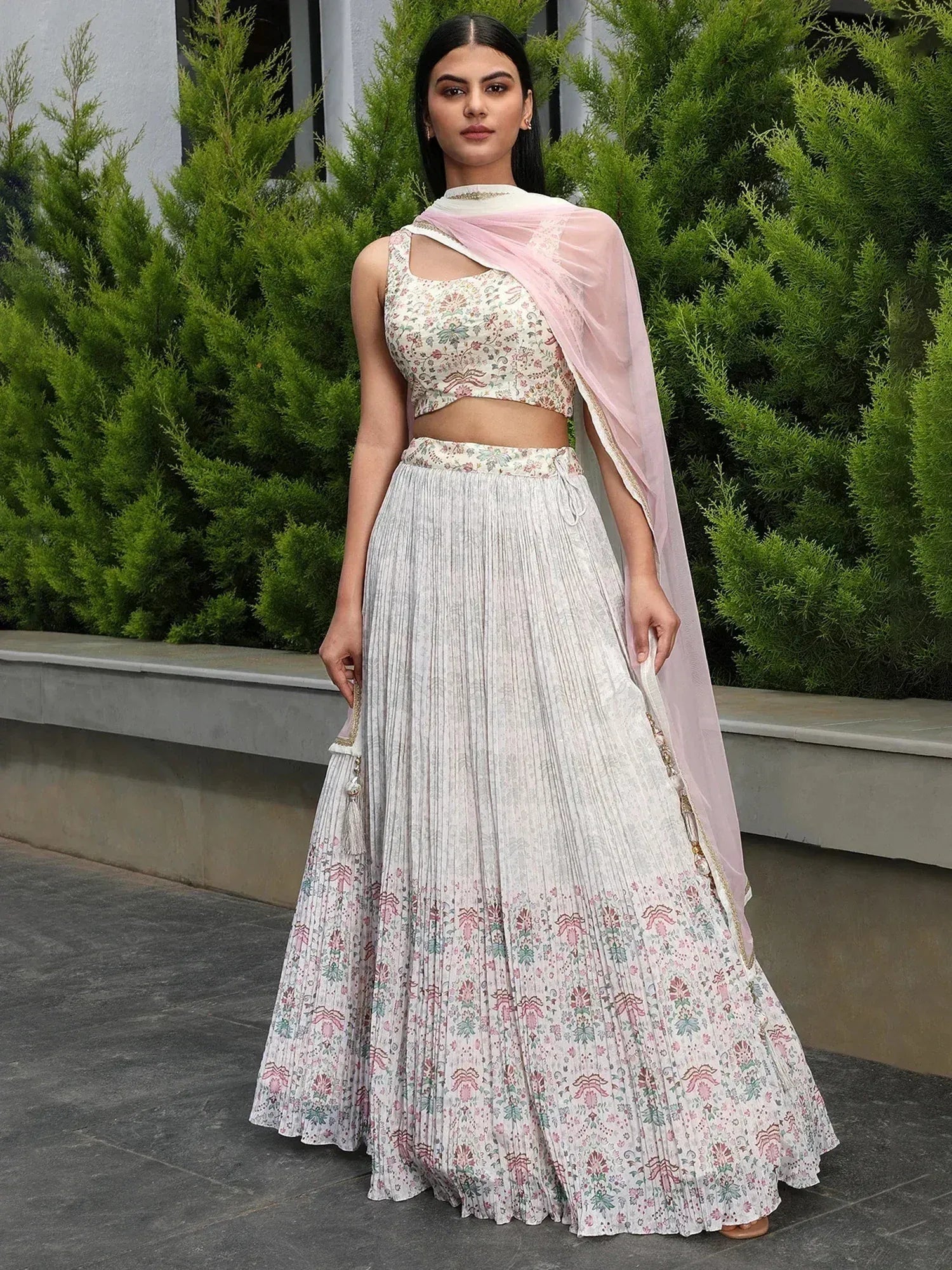 Tulsi Art Precious Off-White Digital Printed Georgette Festival Wear Lehenga Choli - Dista
