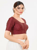 Thumbnail for Joban Fashion Dark-Maroon Taffeta Silk Elbow Sleeveless Front Open Blouse