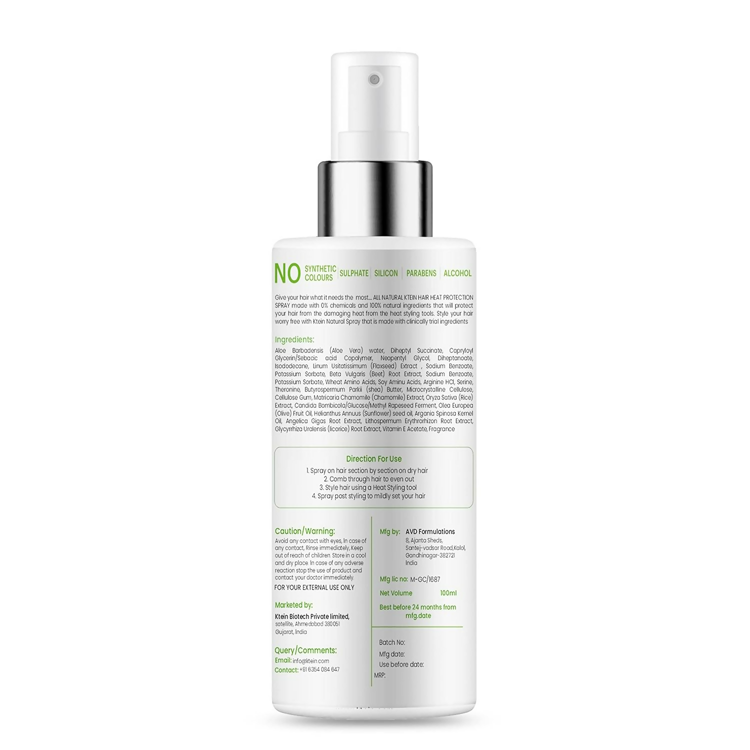 Ktein 100% Plant based Natural Hair Heat Protection Spray - Distacart
