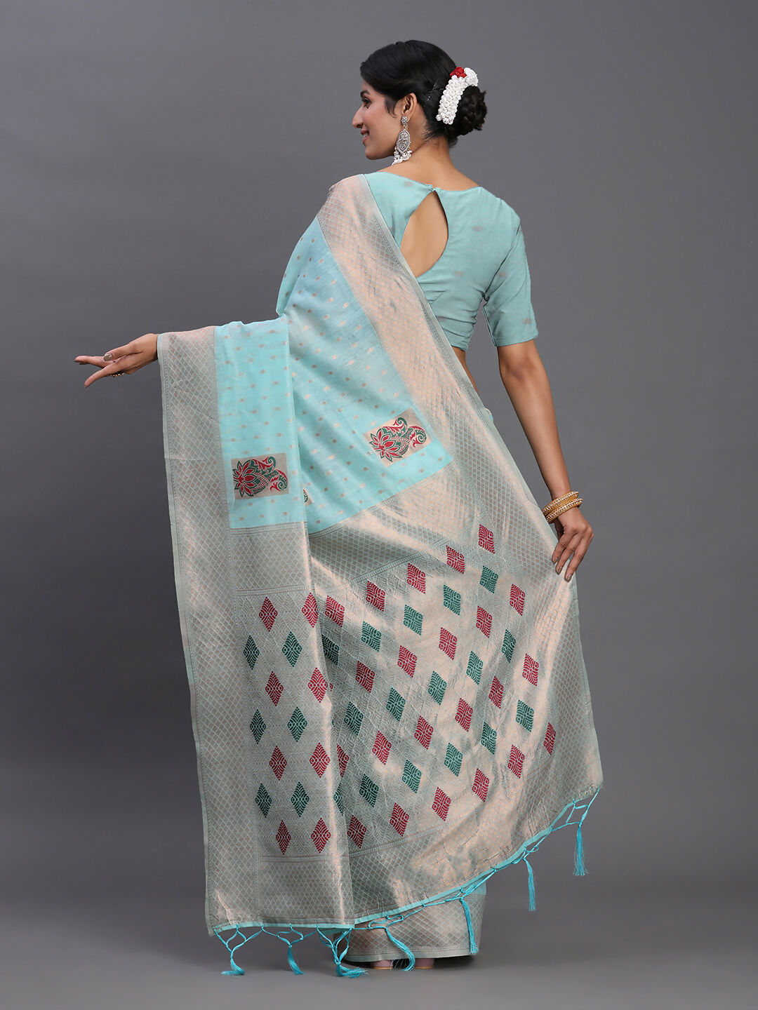 Astita Linen Cotton Sky Blue Saree