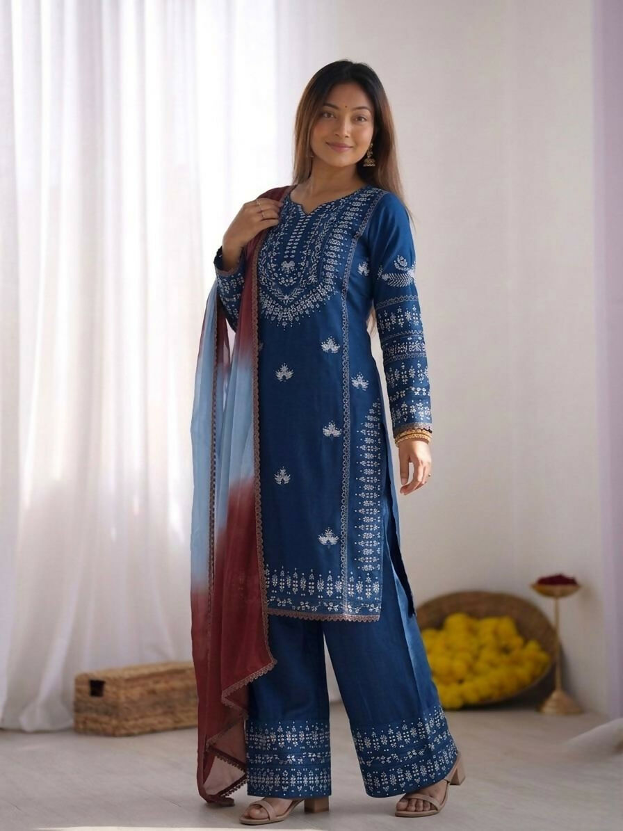 Teeya Creation Womens Trendy Stylish Embroidery Thread Work Kurta Set - Dista