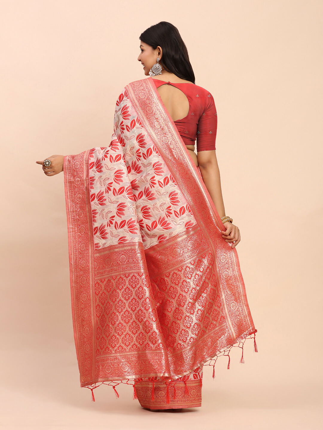 Astita Linen Cotton Red Saree