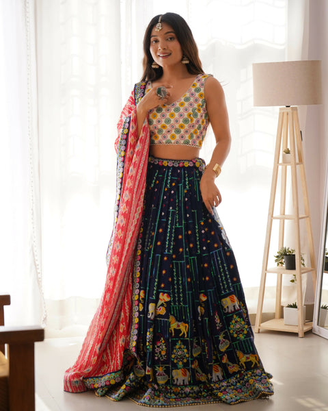Joban Fashion Multicolor Lehenga Georgette Coding Dori with Sequence with Rivet Moti