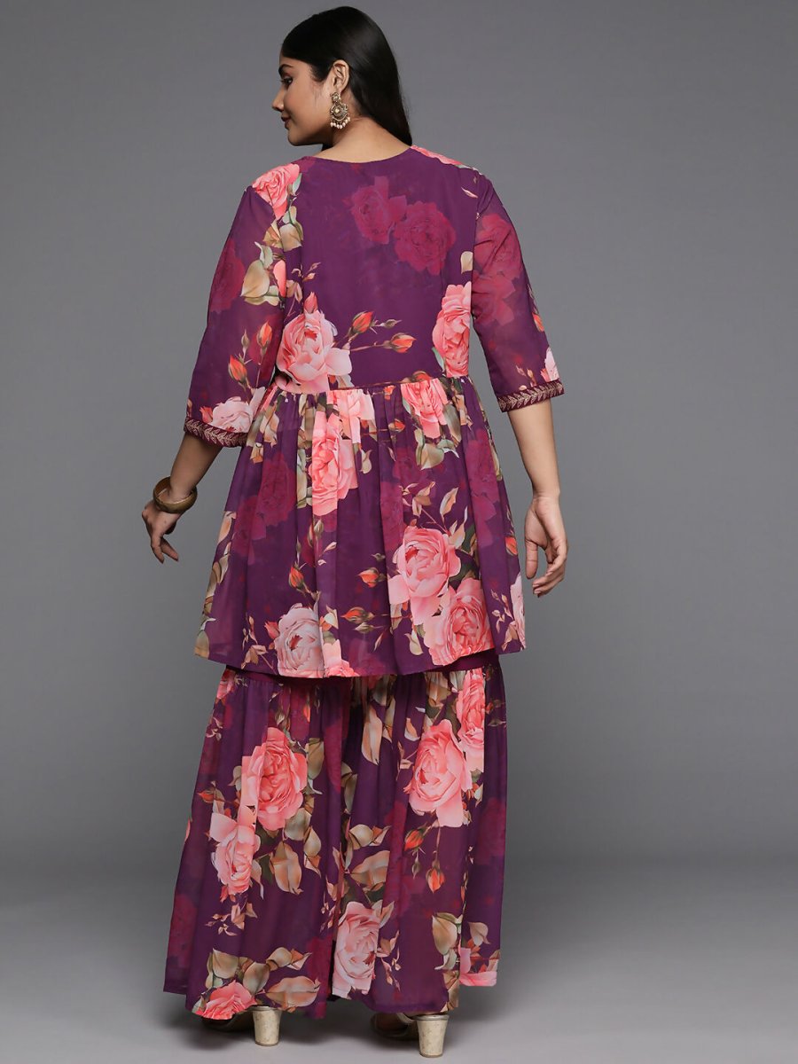 Ahalyaa Women's Traditional Wear Co-ords - Purple - Distacart