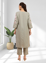 Thumbnail for Joban Fashion Pista Green Linen Embroidered Readymade Long Kurta With Pant - Distacart
