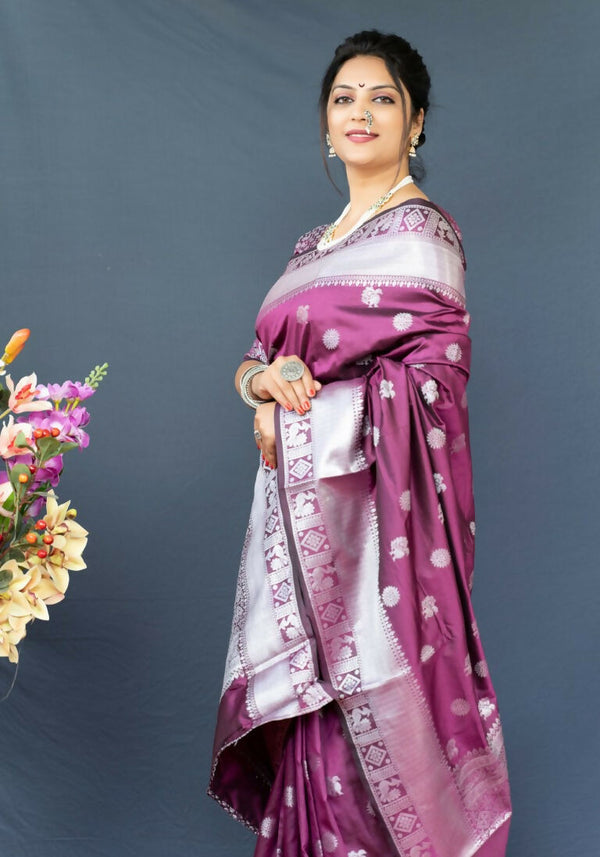 Jyoti Fashion Women's Wine Soft Banarasi Silk Zari Woven Saree with Blouse - Distacart