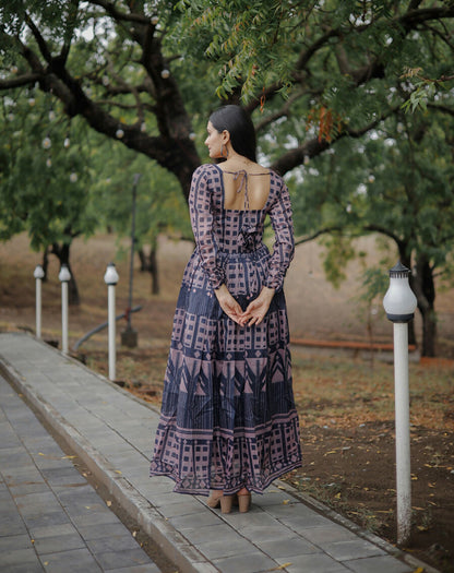 Aayaa Pure Chanderi Gown With Heavy Digital Print - Multi Color - Distacart