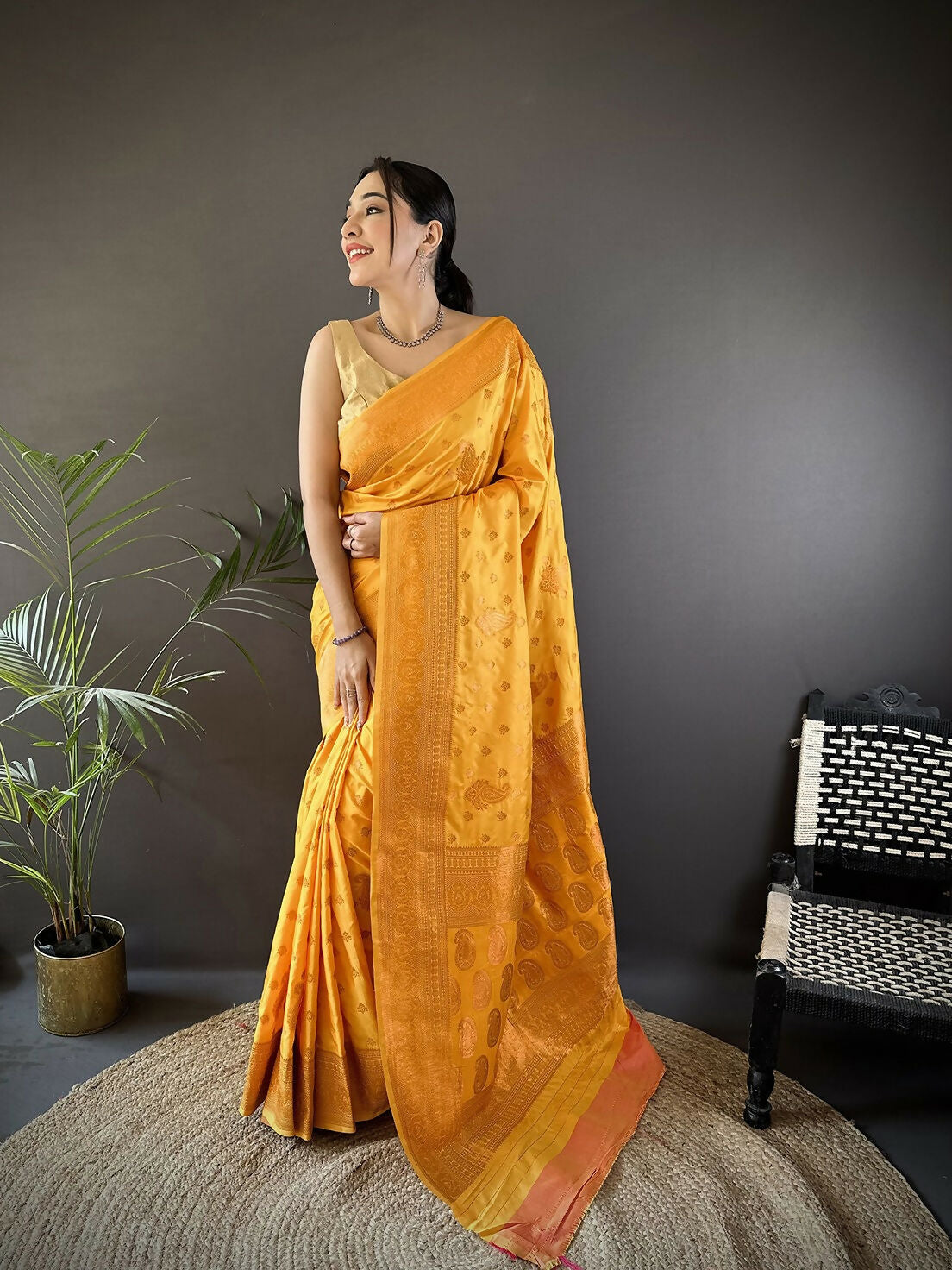 Joban Fashion Banarasi Orange Woven Woven Soft Silk Saree