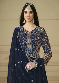 Thumbnail for Navy Blue Embroidered Trendy Style Anarkali Suit - Emponline - Distacart