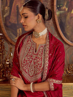 Thumbnail for Indo Era Ethnic Floral Embroidered Zari Work Detail Regular Sleeves Round Neck Kurta Set