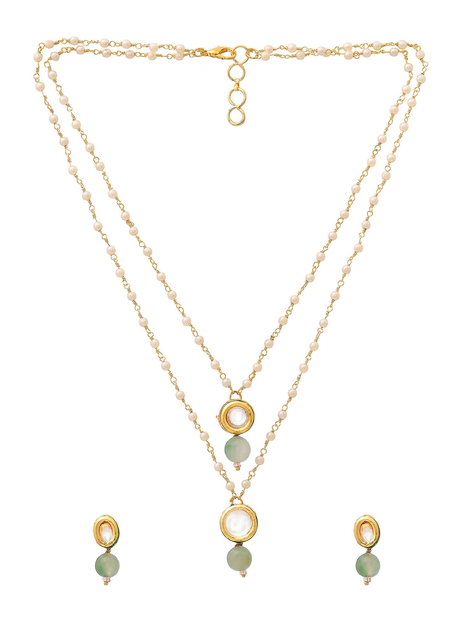 Ruby Raang Green Aventurine & Kundan Necklace with Studs