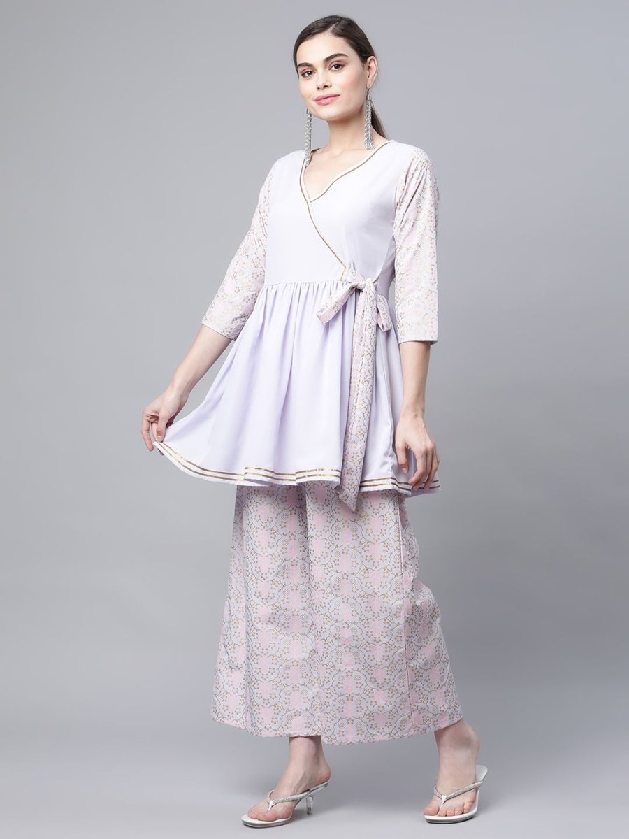 Ahalyaa Women Lavender Crepe Printed Kurta Palazzo Set - Distacart