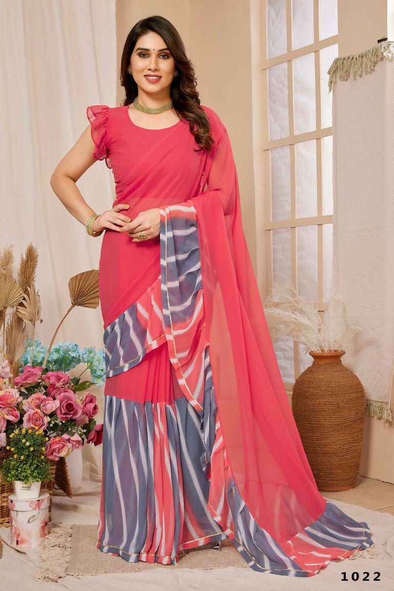 Aafreen Partywear Designer Pink Georgette Fancy Saree - Distacart