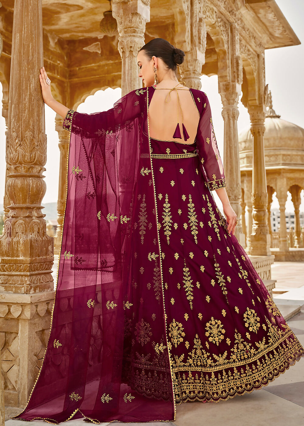Heavy Stone Embroidered Wine Designer Anarkali Suit - Emponline - Distacart