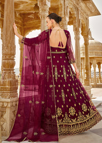 Thumbnail for Heavy Stone Embroidered Wine Designer Anarkali Suit - Emponline - Distacart