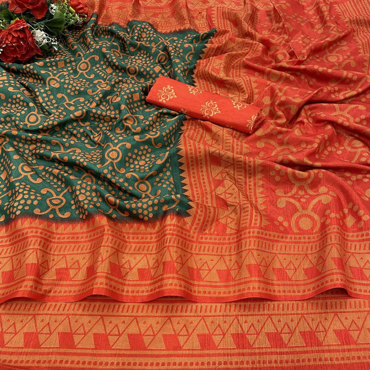 Vamika Green Printed Art Silk Saree - Distacart