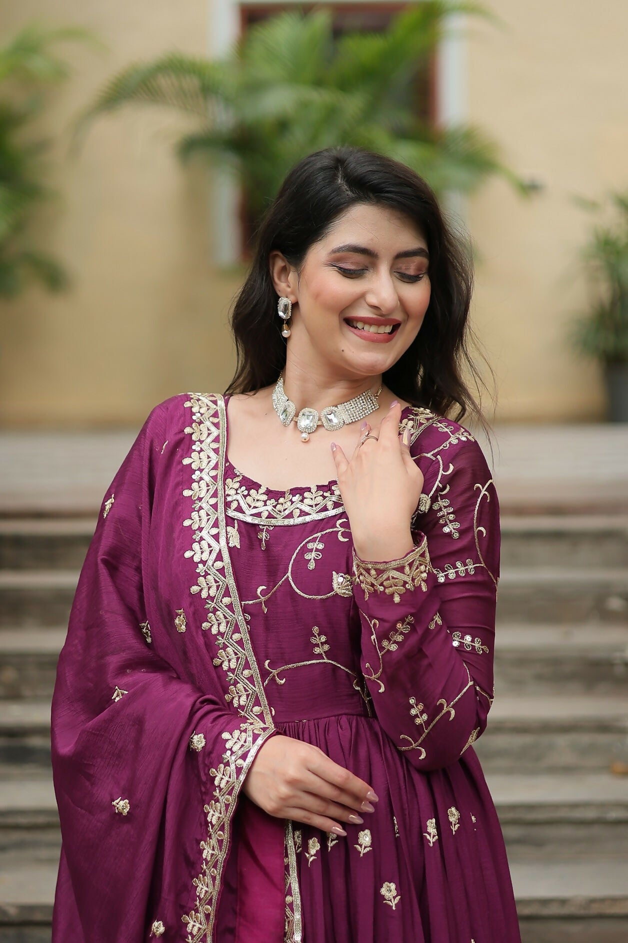 Joban Fashion Wine chinon Sequence Embroidery Work Kurta Set