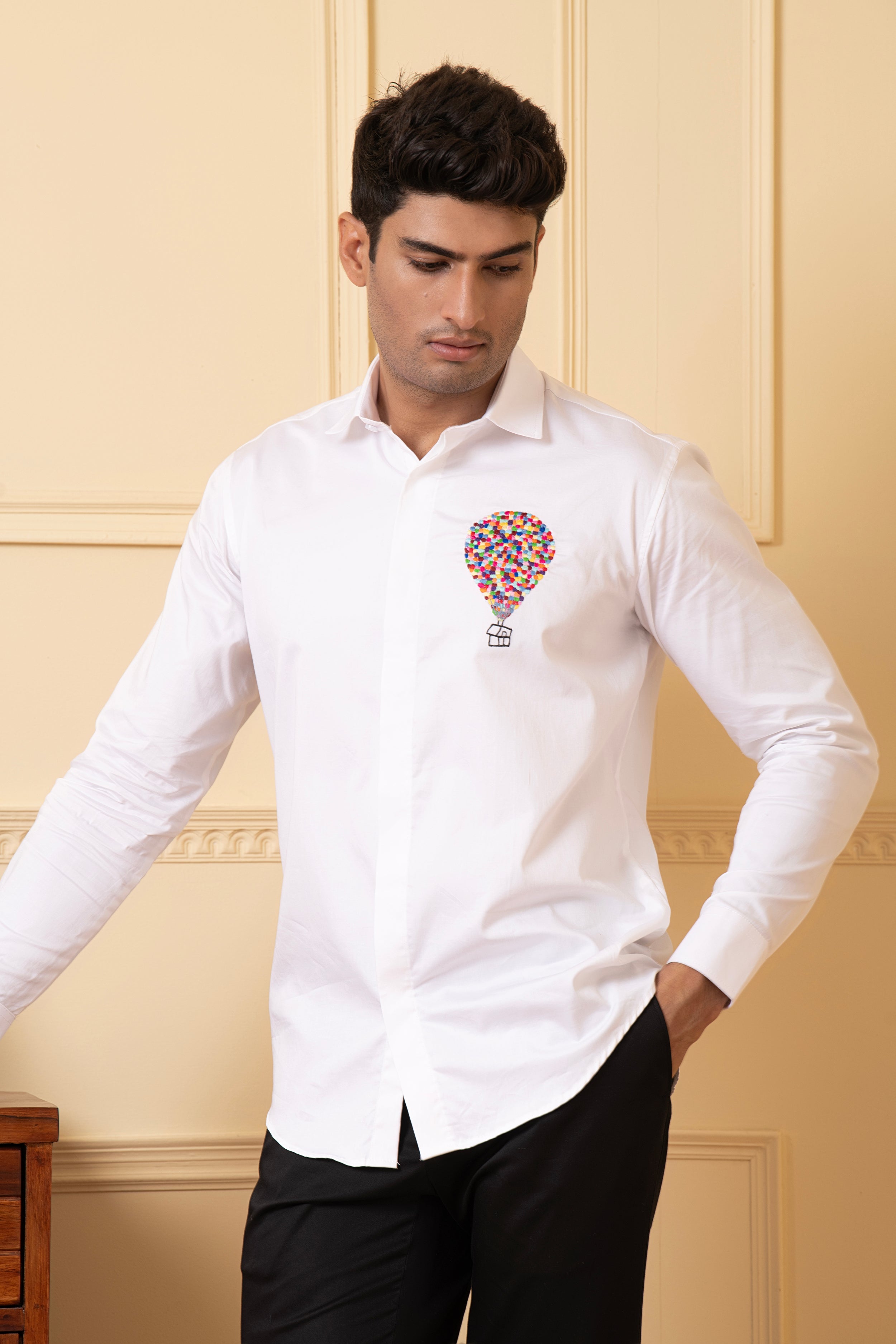 Elevibrant Hot Air Balloon Embroidery Shirt by Hilo Design - Distacart