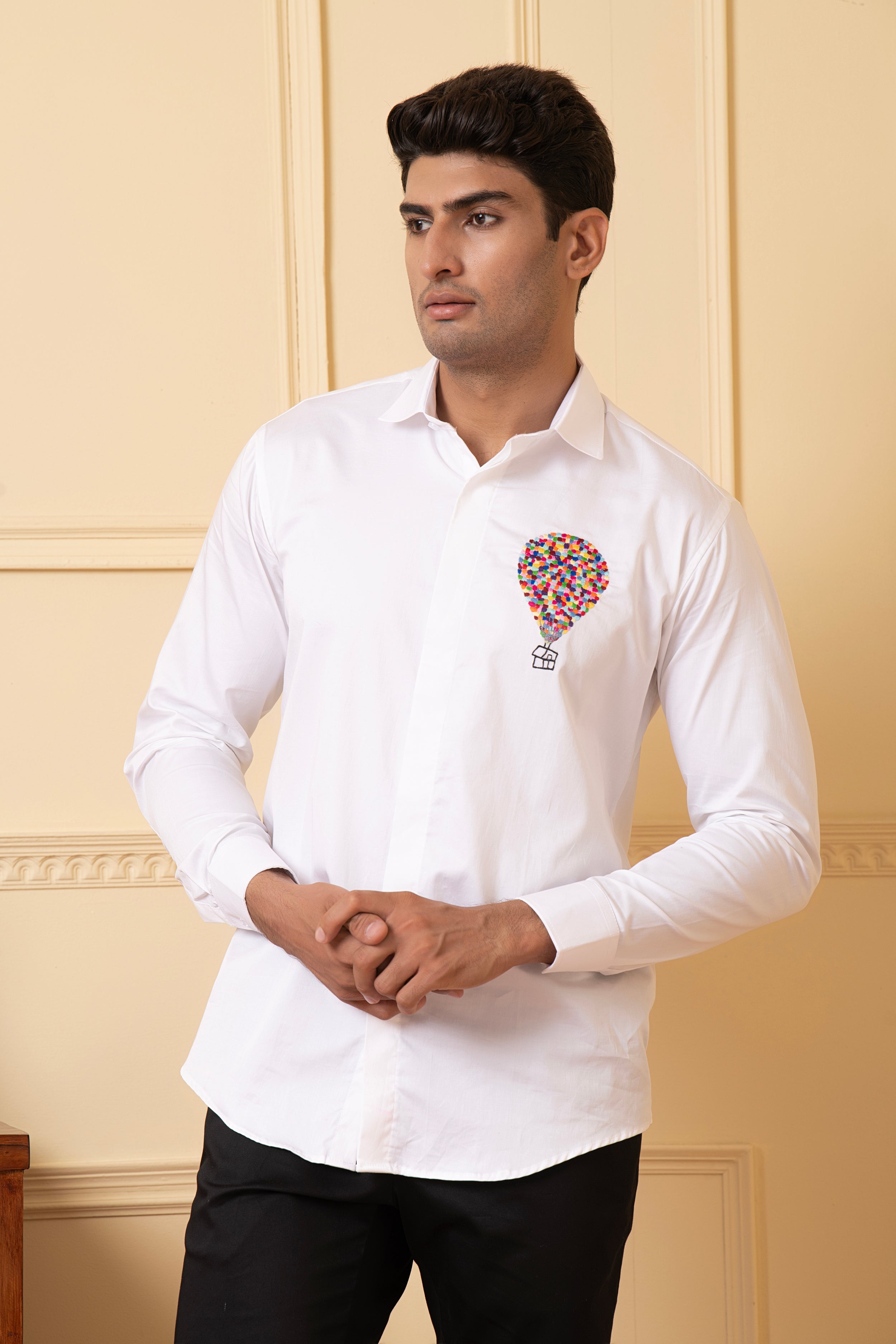 Elevibrant Hot Air Balloon Embroidery Shirt by Hilo Design - Distacart