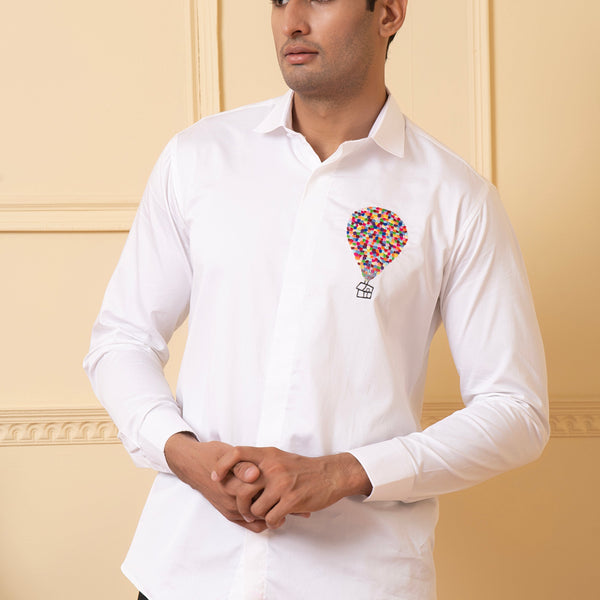 Elevibrant Hot Air Balloon Embroidery Shirt by Hilo Design - Distacart