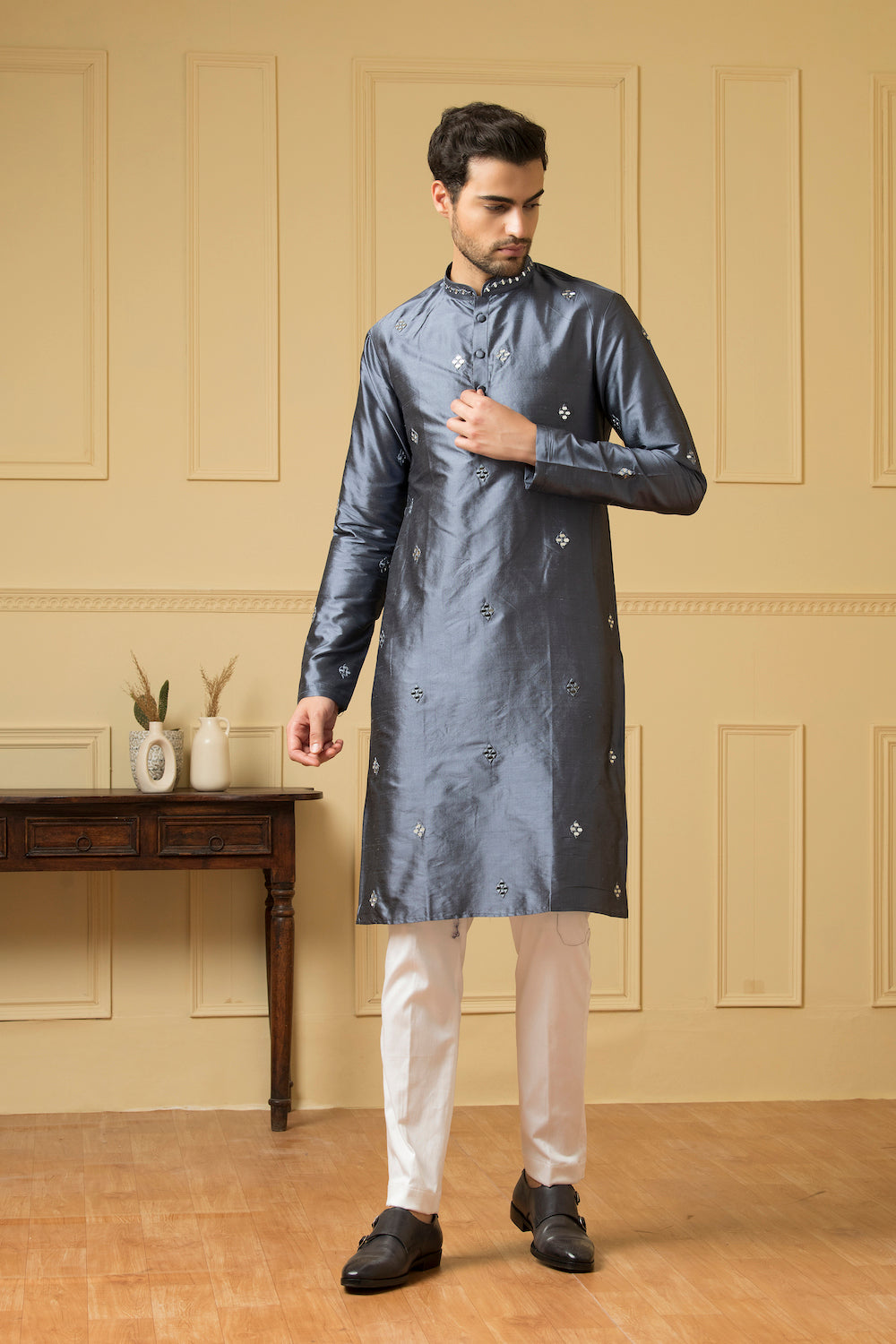 Cobalt Blue Mirror Kurta by Hilo Design - Distacart