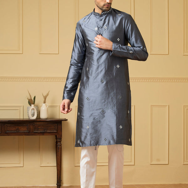 Cobalt Blue Mirror Kurta by Hilo Design - Distacart